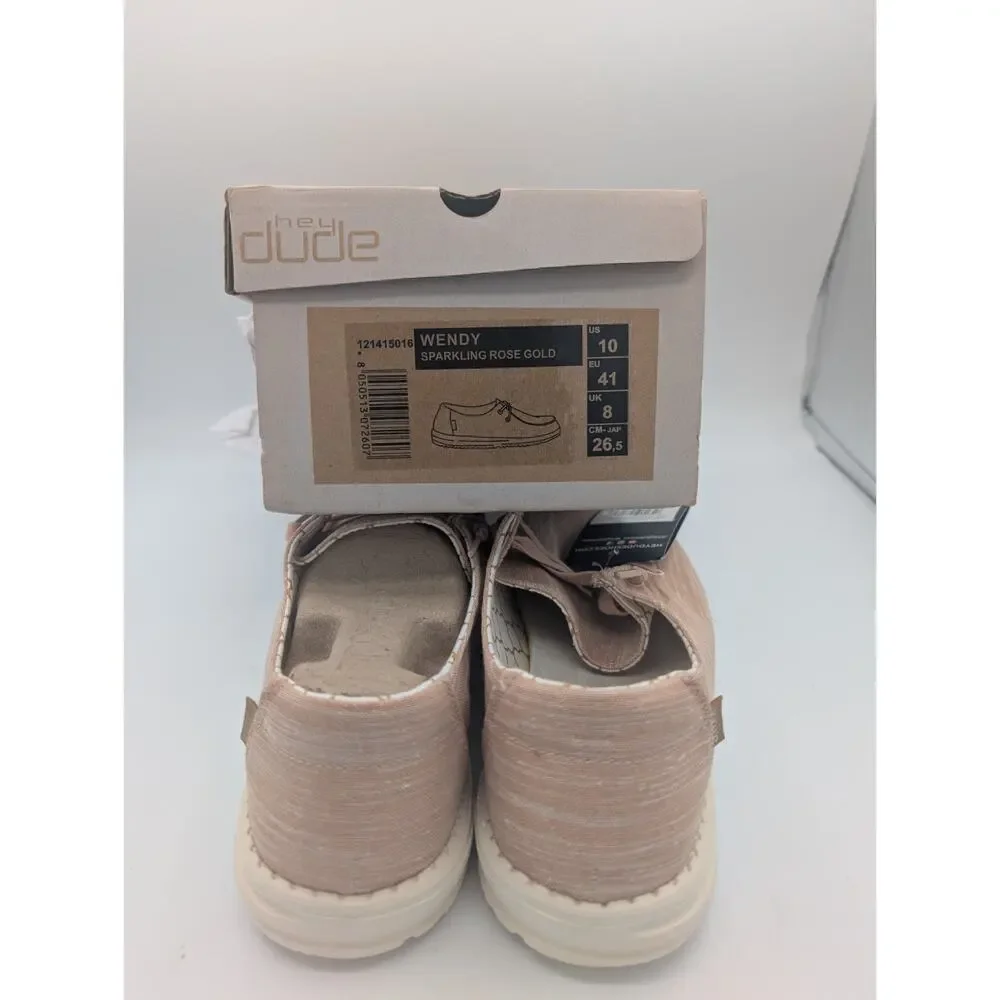 Hey Dude Wendy Sparkling Rose Gold Colorway NIB Women's Size 10 Slip On Comfort